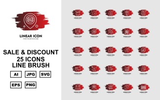 25 Premium Sale & Discount Line Brush Icon Set