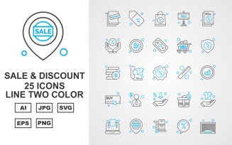25 Premium Sale & Discount Line Two Color Icon Set