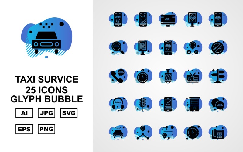 25 Premium Taxi Survice Glyph Bubble Icon Set