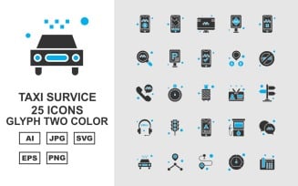 25 Premium Taxi Survice Glyph Two Color Icon Set