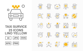25 Premium Taxi Survice Lino Yellow Icon Set
