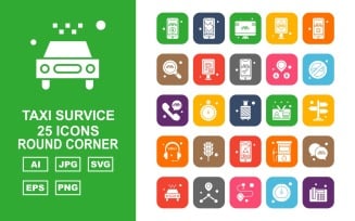 25 Premium Taxi Survice Round Corner Icon Set