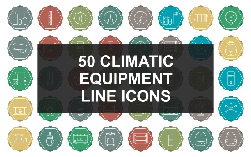 50 Climatic Equipment Line Multicolor Background Icon Set
