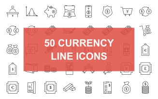 50 Currency Line Black Icon Set