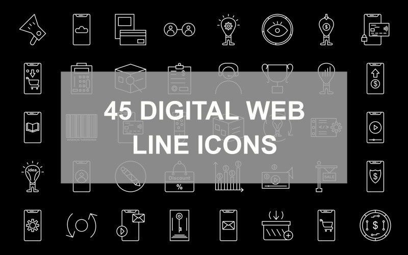 45 Digital Web Line inverted Icon Set