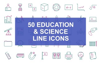 50 Education & Science Line Two Color Icon Set