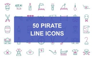 50 Pirate Line Two Colors Icon Set