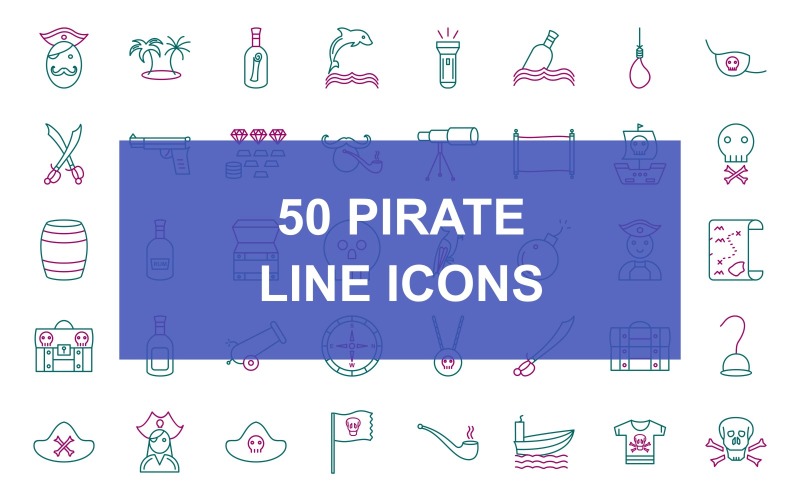 50 Pirate Line Two Colors Icon Set