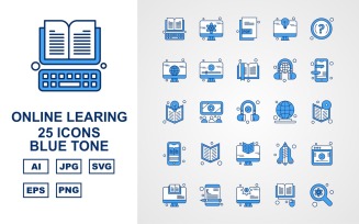25 Premium Online Learning Blue Tone Icon Set