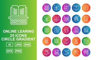 25 Premium Online Learning Circle Gradient Icon Set