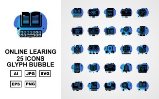 25 Premium Online Learning Glyph Bubble Icon Set