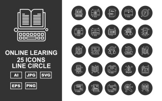25 Premium Online Learning Line Circle Icon Set