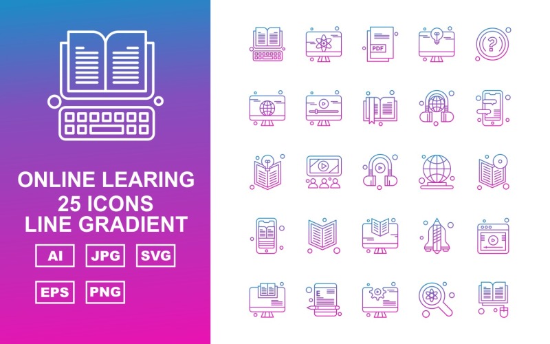 25 Premium Online Learning Line Gradient Icon Set