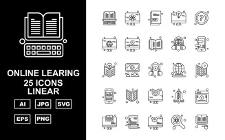 25 Premium Online Learning Linear Icon Set