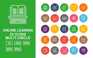 25 Premium Online Learning Multi Circle Icon Set