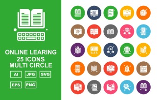 25 Premium Online Learning Multi Circle Icon Set