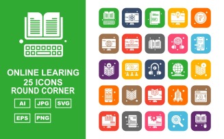 25 Premium Online Learning Round Corner Icon Set