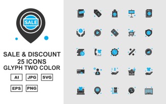 25 Premium Sale & Discount Glyph Two Color Icon Set