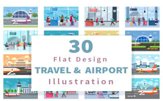 30 Airport Travel Flat Design - Illustration