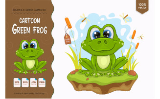 Cartoon Green Frog - Vector Image
