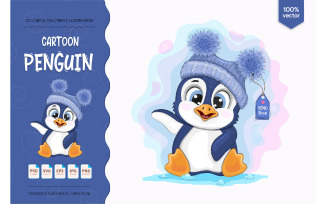 Cute Cartoon Penguin - Vector Image