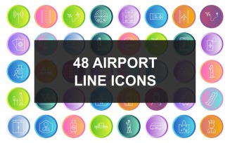 48 Airport Line Gradient Round Icon Set
