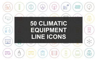 50 Climatic Equipment Line Round Circle Icon Set