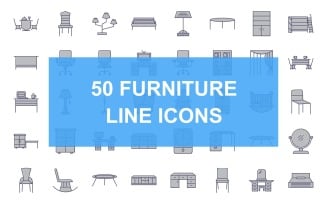 50 Furniture Line Filled Icon Set