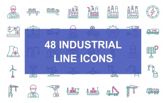 48 Industrial Process Line Two Colors Icon Set