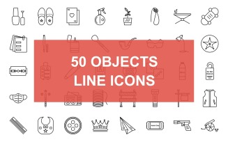 50 Objects Line Black Icon Set