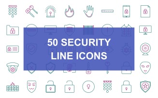 50 Security Line Two Color Icon Set