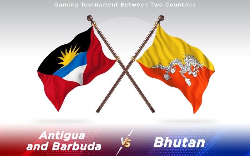 Antigua versus Bhutan Two Countries Flags - Illustration