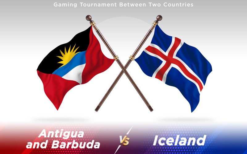 Antigua versus Iceland Two Countries Flags - Illustration