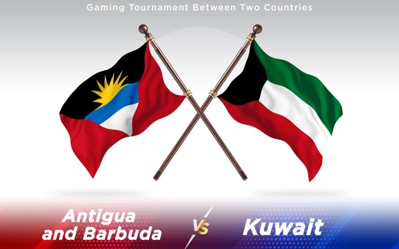 Antigua versus Kuwait Two Countries Flags - Illustration