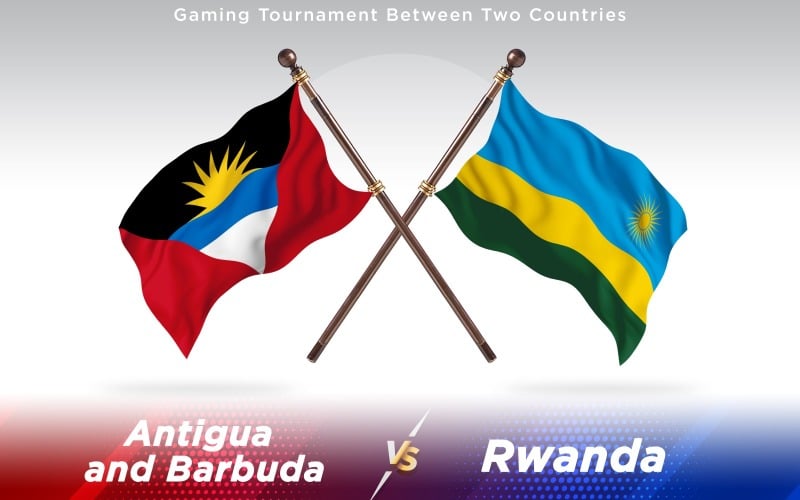 Antigua versus Rwanda Two Countries Flags - Illustration
