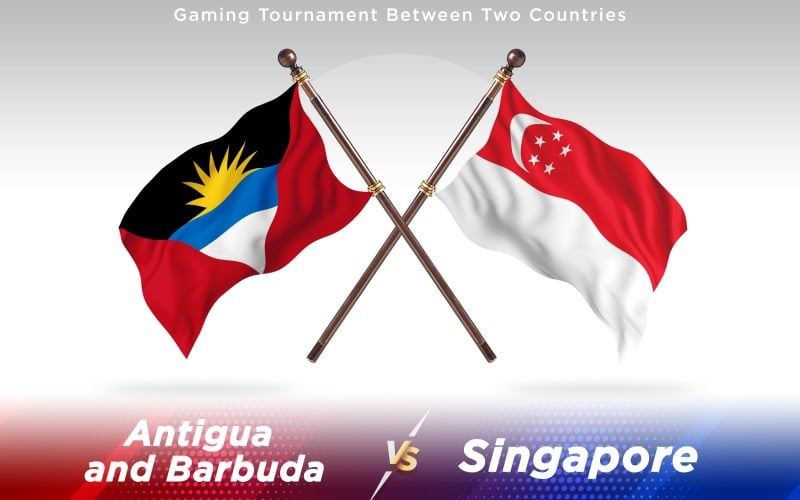 Antigua versus Singapore Two Countries Flags - Illustration