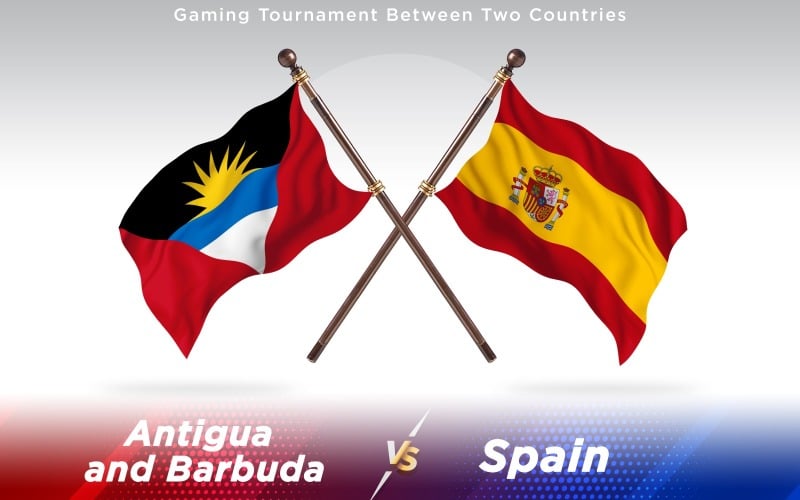 Antigua versus Spain Two Countries Flags - Illustration