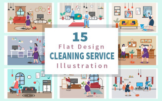 15 Home Cleaning Service Flat Design - Illustration