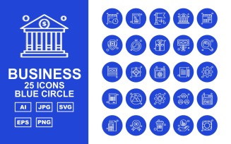 25 Premium Business Blue Circle Iconset