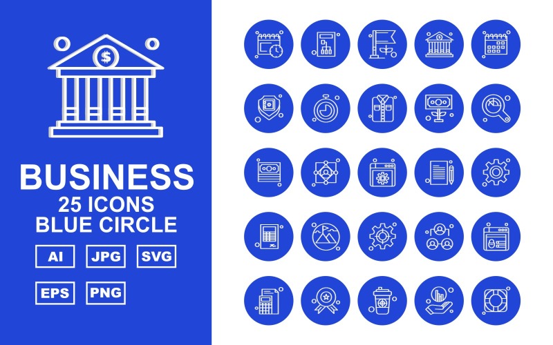 25 Premium Business Blue Circle Iconset Icon Set