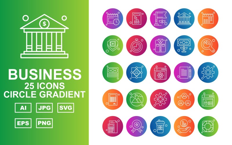 25 Premium Business Circle Gradient Iconset Icon Set
