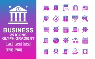 25 Premium Business Glyph Gradient Icon Set