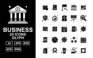25 Premium Business Glyph Icon Set