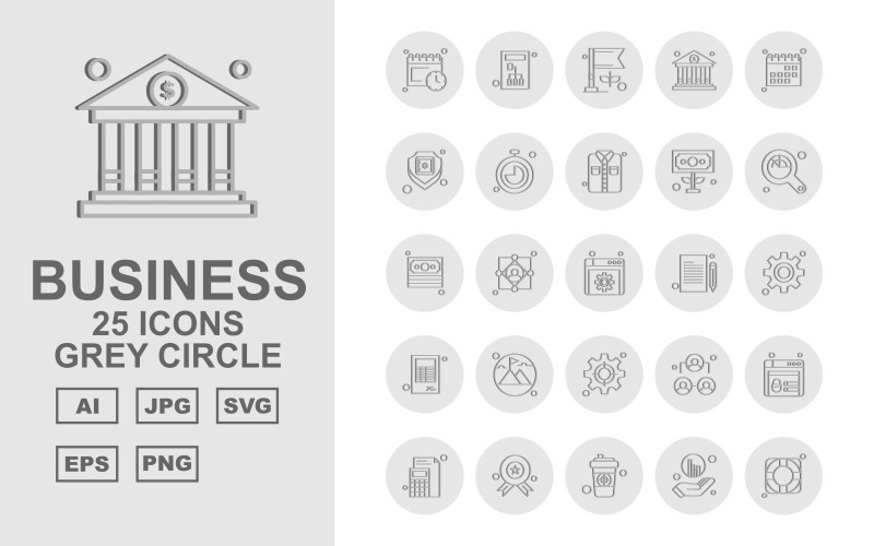 25 Premium Business Grey Circle Iconset Icon Set