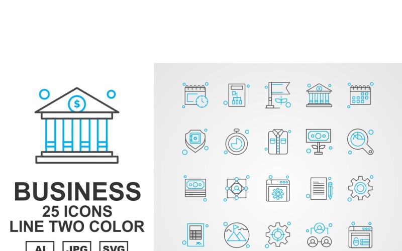 25 Premium Business Line Two Color Icon Set