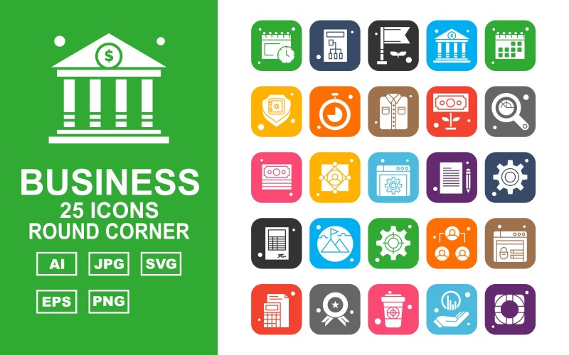 25 Premium Business Round Corner Iconset Icon Set