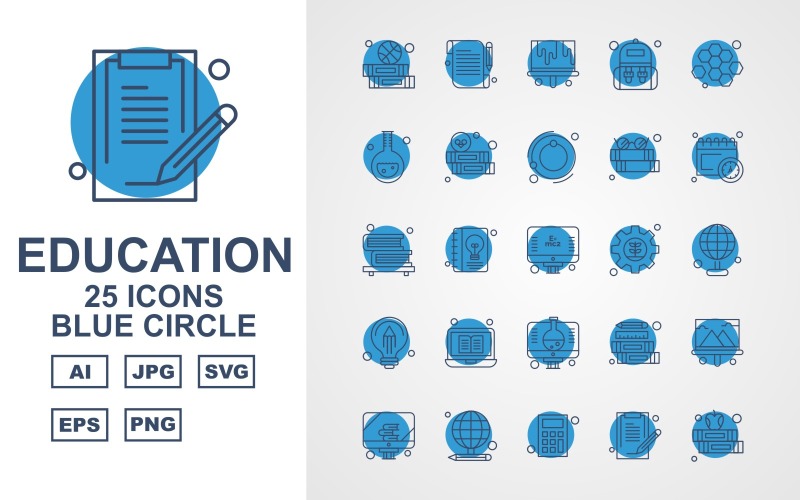 25 Premium Education Blue Circle Iconset Icon Set