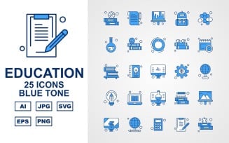 25 Premium Education Blue Tone Iconset
