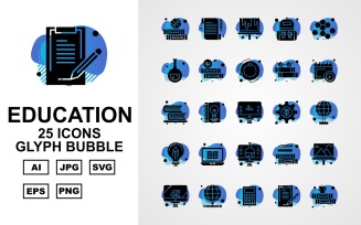 25 Premium Education Glyph Bubble Iconset