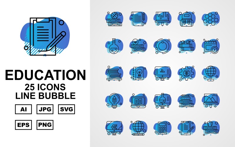 25 Premium Education Line Bubble Iconset Icon Set